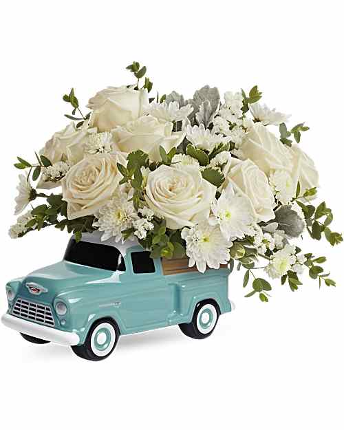 White | Roses | Classic Chevy Pickup Bouquet | Same Day Flower Delivery by Teleflora