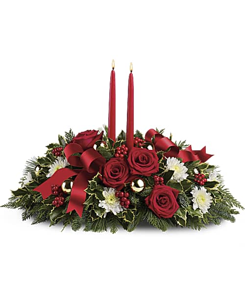 White | Roses | Holiday Shimmer Centerpiece | Same Day Flower Delivery by Teleflora