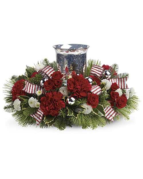 White | Roses | Holly Jolly Centerpiece | Same Day Flower Delivery by Teleflora