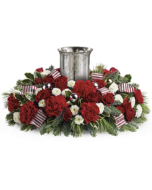 White | Roses | Holly Jolly Centerpiece | Same Day Flower Delivery by Teleflora