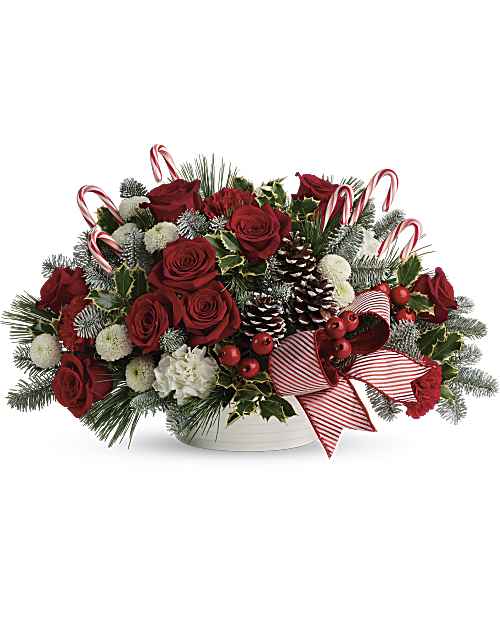 White | Roses | Jolly Candy Cane Bouquet | Same Day Flower Delivery by Teleflora
