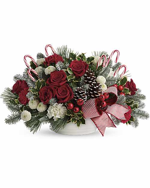 White | Roses | Jolly Candy Cane Bouquet | Same Day Flower Delivery by Teleflora