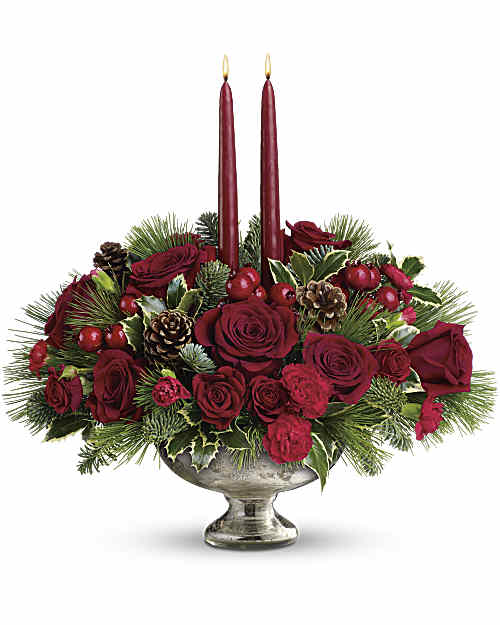 White | Roses | Mercury Glass Bowl Bouquet | Same Day Flower Delivery by Teleflora