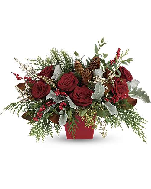 White | Roses | Winter Blooms Centerpiece | Same Day Flower Delivery by Teleflora