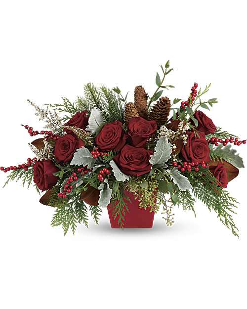 White | Roses | Winter Blooms Centerpiece | Same Day Flower Delivery by Teleflora