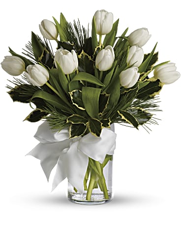 White | Tulips And Pine Bouquet | Same Day Flower Delivery by Teleflora