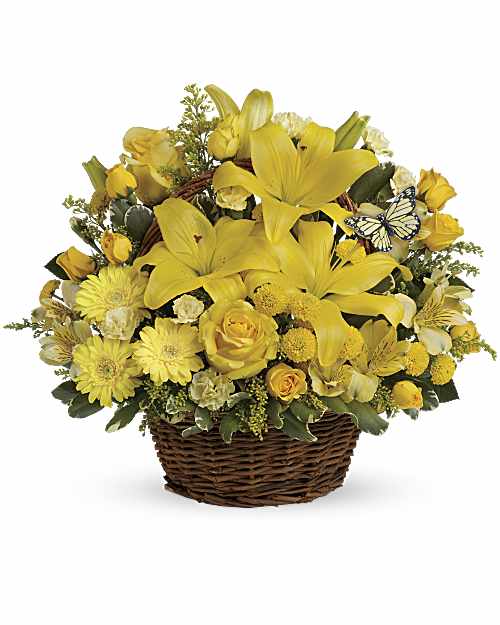 Yellow | Mixed Bouquets | Basket Full Of Wishes | Same Day Flower Delivery by Teleflora