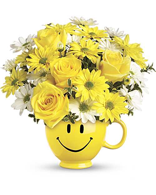 Yellow | Mixed Bouquets | Be HappyÂ® Bouquet With Roses | Same Day Flower Delivery by Teleflora