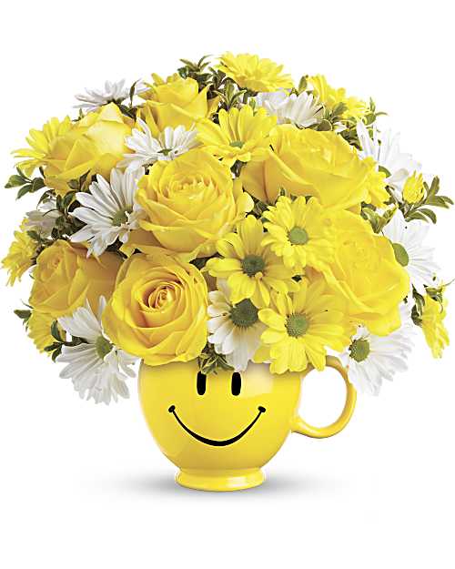 Yellow | Mixed Bouquets | Be HappyÂ® Bouquet With Roses | Same Day Flower Delivery by Teleflora