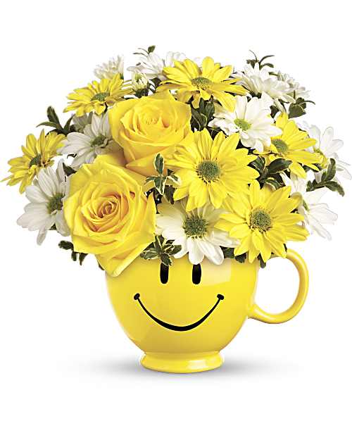 Yellow | Mixed Bouquets | Be HappyÂ® Bouquet With Roses | Same Day Flower Delivery by Teleflora