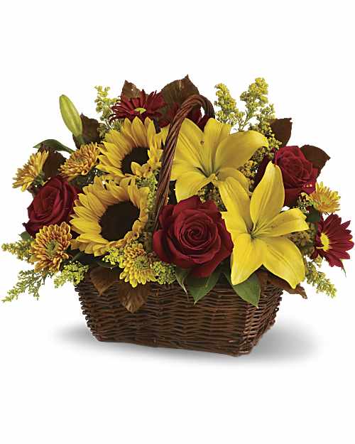 Yellow | Mixed Bouquets | Golden Days Basket Bouquet | Same Day Flower Delivery by Teleflora