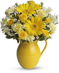 Yellow | Mixed Bouquets | Sunny Day Pitcher Of Cheer Bouquet | Same Day Flower Delivery by Teleflora