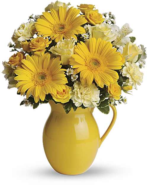 Yellow | Mixed Bouquets | Sunny Day Pitcher Of Cheer Bouquet | Same Day Flower Delivery by Teleflora