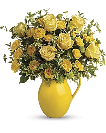 Yellow | Sunny Day Pitcher Of Roses Bouquet | Same Day Flower Delivery by Teleflora