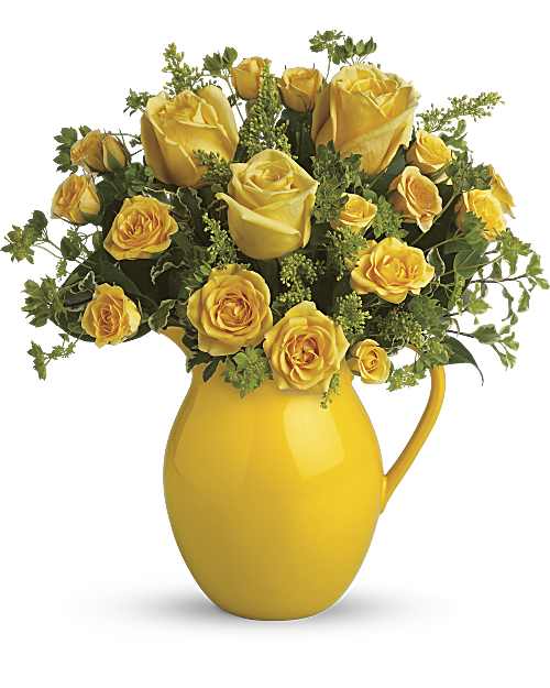 Yellow | Sunny Day Pitcher Of Roses Bouquet | Same Day Flower Delivery by Teleflora
