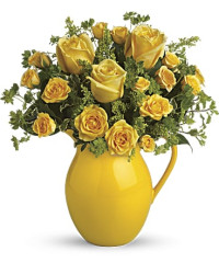 Yellow | Sunny Day Pitcher Of Roses Bouquet | Same Day Flower Delivery by Teleflora