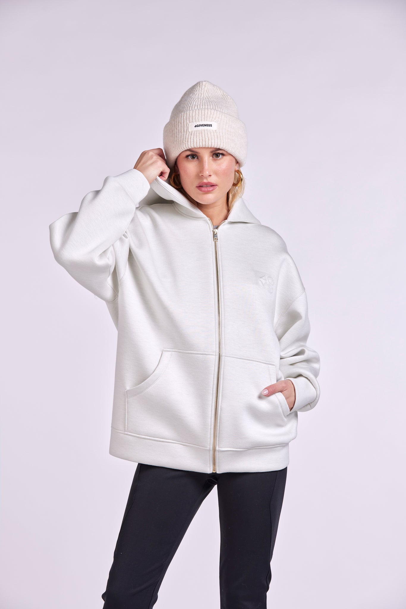 Zip jacket with hood and "4GVS" logo baby carrier